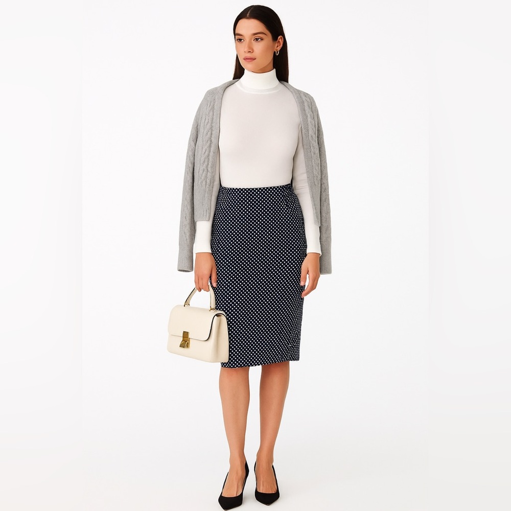 Anthropologie Bailey 44 Skirt Small Navy Polka Dot Pencil